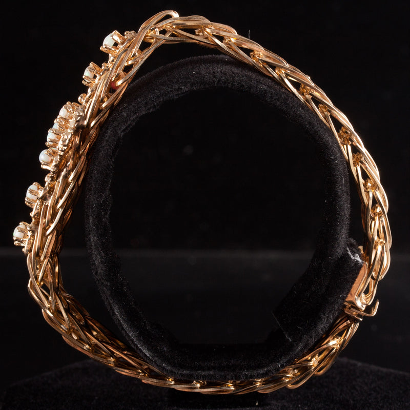 14k Yellow Gold Round Cabochon AA Opal Chain Style Bracelet .70ctw 19.7g