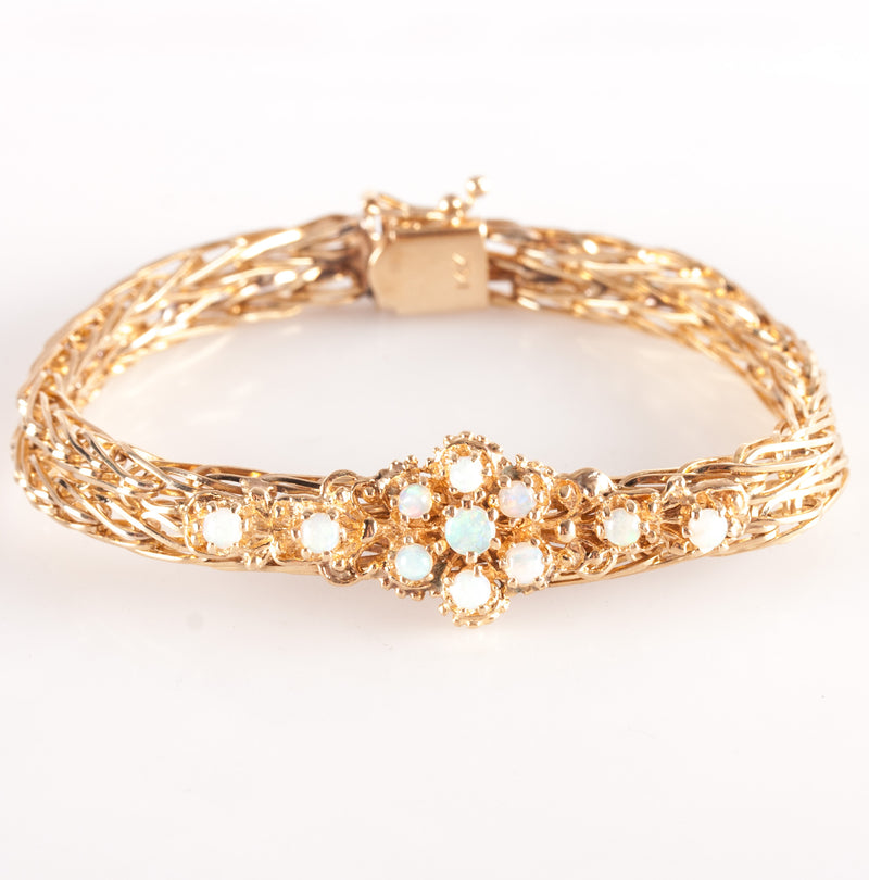 14k Yellow Gold Round Cabochon AA Opal Chain Style Bracelet .70ctw 19.7g