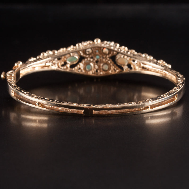 12k Yellow Gold Oval Cabochon AA Opal Hinged Bangle Bracelet 1.37ctw 18.9g