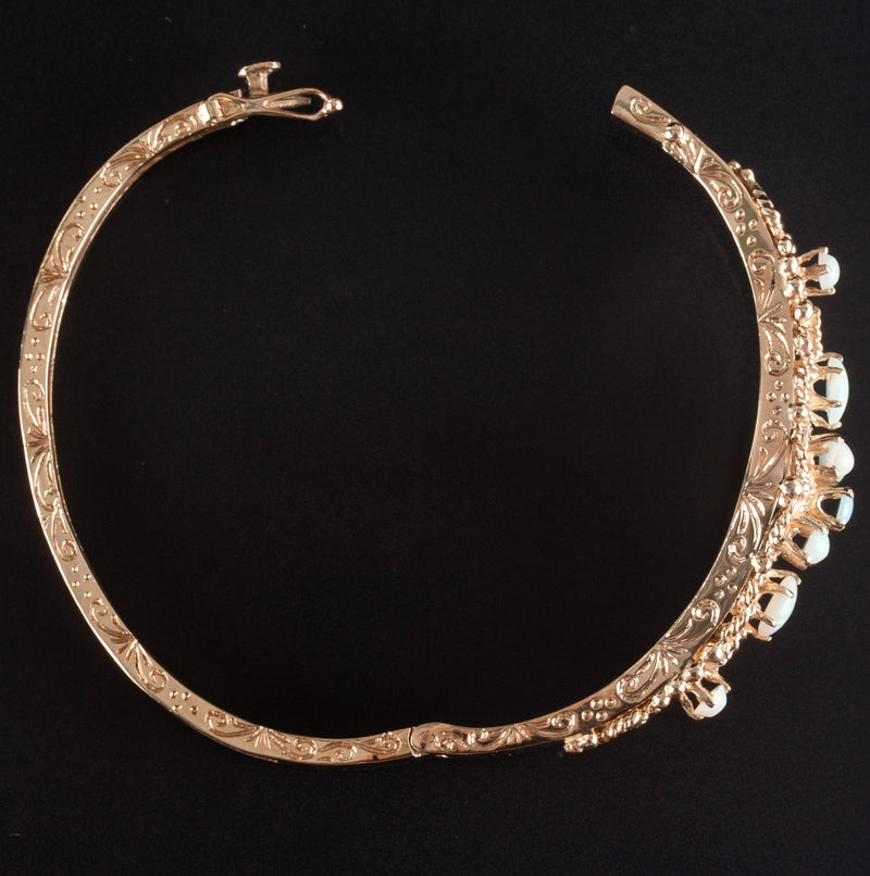 12k Yellow Gold Oval Cabochon AA Opal Hinged Bangle Bracelet 1.37ctw 18.9g