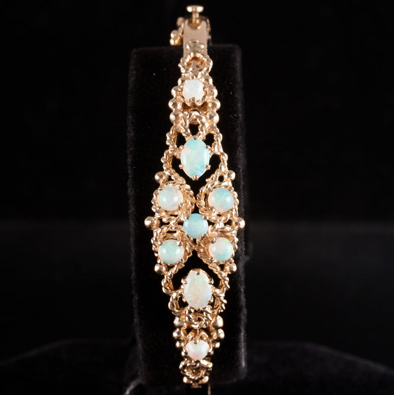12k Yellow Gold Oval Cabochon AA Opal Hinged Bangle Bracelet 1.37ctw 18.9g