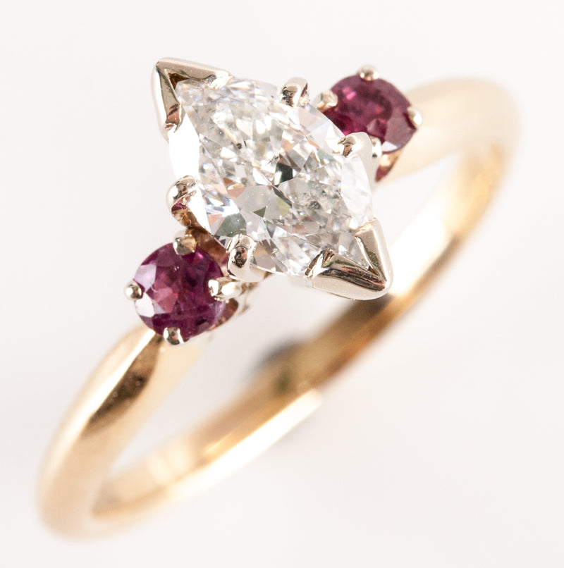 14k Yellow White Gold Marquise Diamond Round Ruby Engagement Ring .74ctw 2.85g