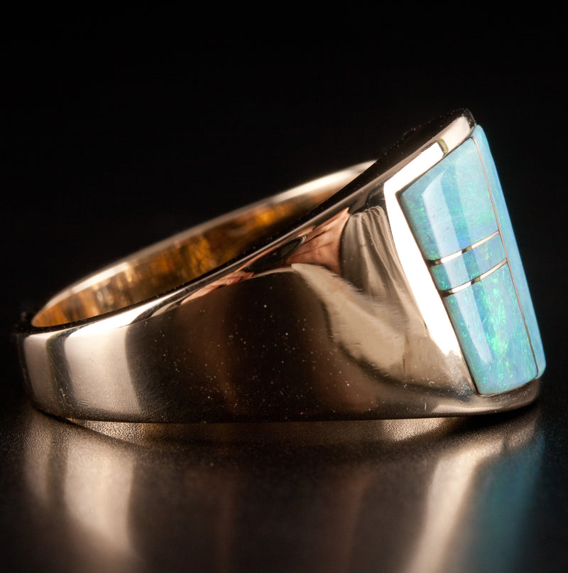 14k Yellow Gold AA Inlay Opal Round Diamond Cocktail Style Ring .36ctw 8.69g