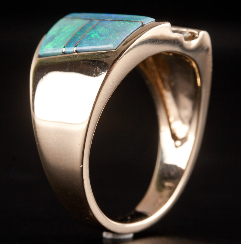 14k Yellow Gold AA Inlay Opal Round Diamond Cocktail Style Ring .36ctw 8.69g