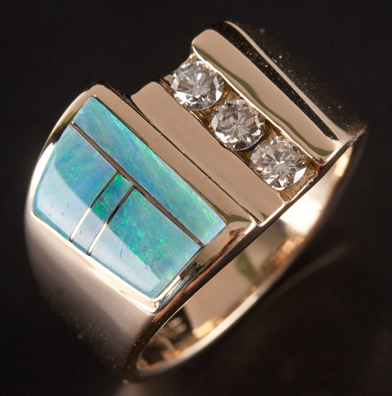 14k Yellow Gold AA Inlay Opal Round Diamond Cocktail Style Ring .36ctw 8.69g