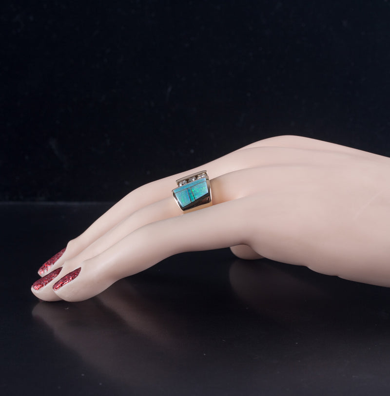 14k Yellow Gold AA Inlay Opal Round Diamond Cocktail Style Ring .36ctw 8.69g