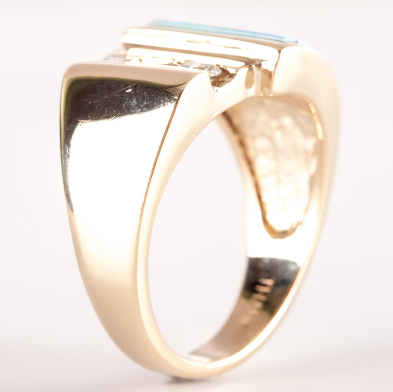 14k Yellow Gold AA Inlay Opal Round Diamond Cocktail Style Ring .36ctw 8.69g