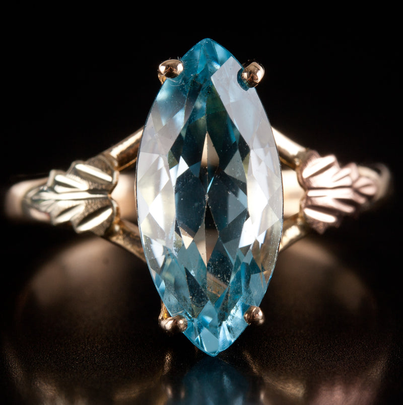 10k Yellow Gold Marquise Blue Topaz Solitaire Ring 3.41ct 2.97g