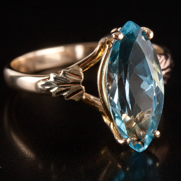 10k Yellow Gold Marquise Blue Topaz Solitaire Ring 3.41ct 2.97g