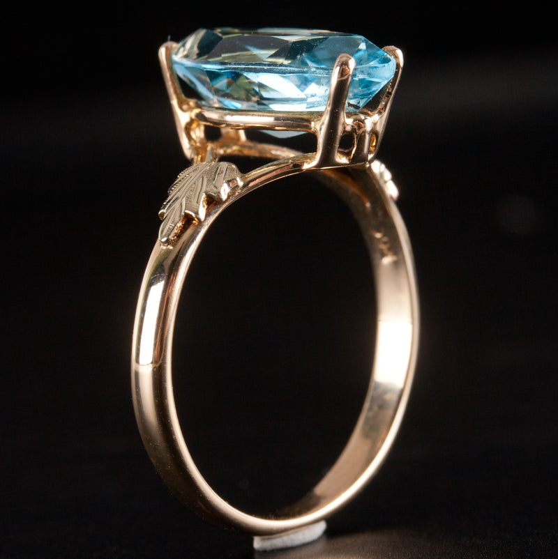 10k Yellow Gold Marquise Blue Topaz Solitaire Ring 3.41ct 2.97g