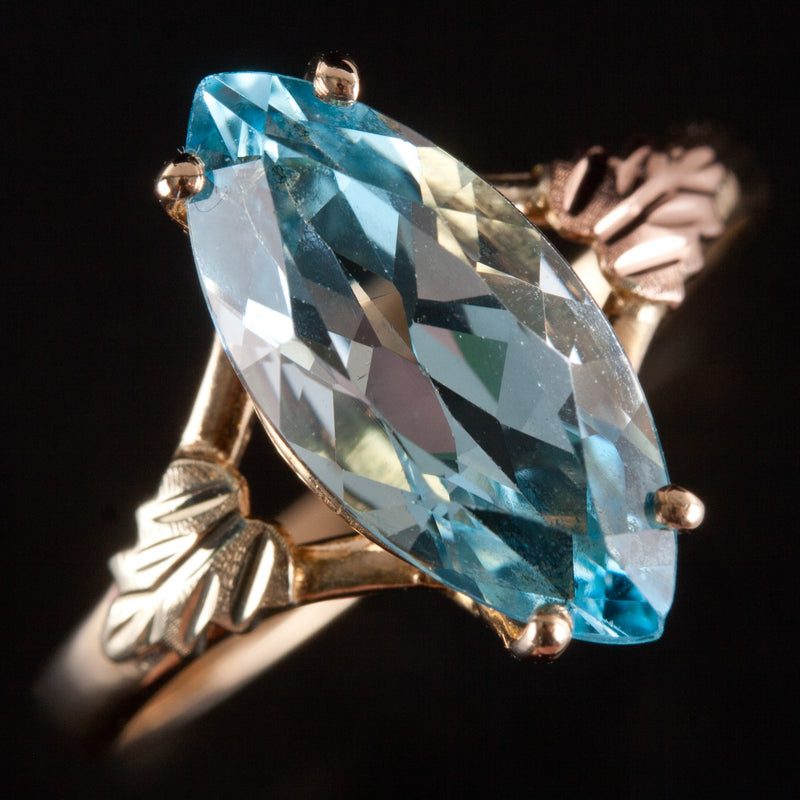 10k Yellow Gold Marquise Blue Topaz Solitaire Ring 3.41ct 2.97g