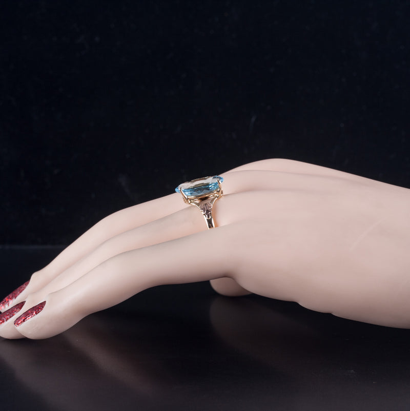 10k Yellow Gold Marquise Blue Topaz Solitaire Ring 3.41ct 2.97g