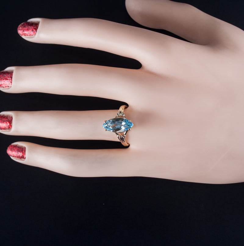 10k Yellow Gold Marquise Blue Topaz Solitaire Ring 3.41ct 2.97g