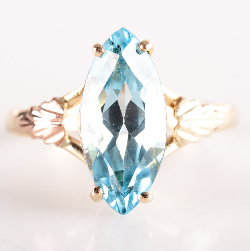 10k Yellow Gold Marquise Blue Topaz Solitaire Ring 3.41ct 2.97g