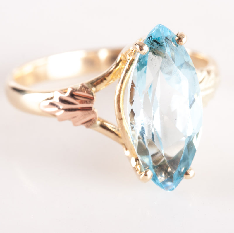 10k Yellow Gold Marquise Blue Topaz Solitaire Ring 3.41ct 2.97g