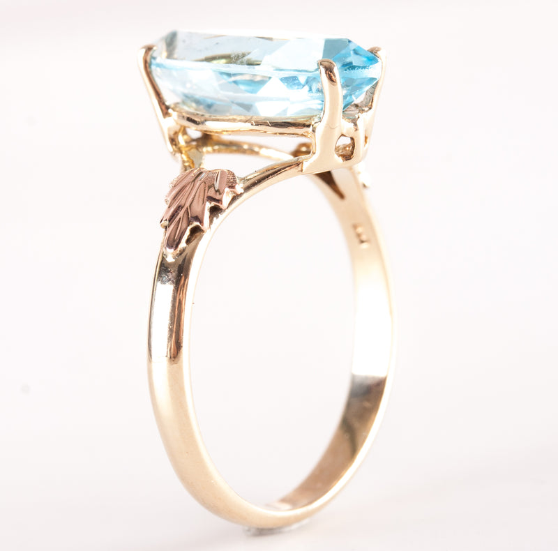 10k Yellow Gold Marquise Blue Topaz Solitaire Ring 3.41ct 2.97g
