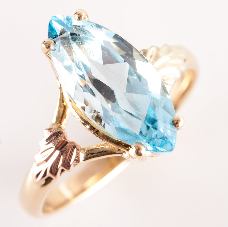 10k Yellow Gold Marquise Blue Topaz Solitaire Ring 3.41ct 2.97g