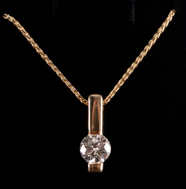 14k Yellow Gold Round H SI1 Diamond Solitaire Necklace W/ 16" Chain .81ct 4.75g