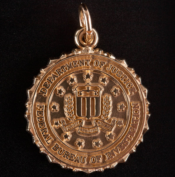 14k Yellow Gold Federal Bureau of Investigation Pendant 21.9mm x 18.6mm 3.54g