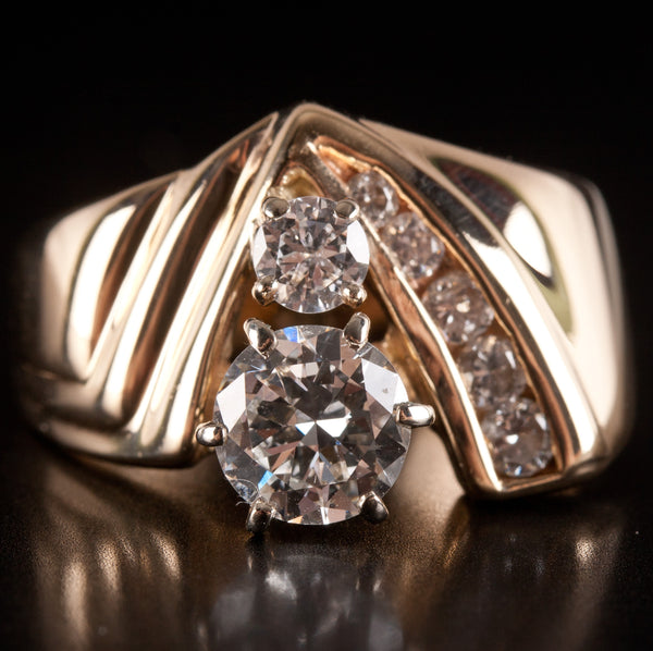 14k Yellow Gold Transitional Round H VS2 Diamond Engagement Ring 1.39ctw 9.42g