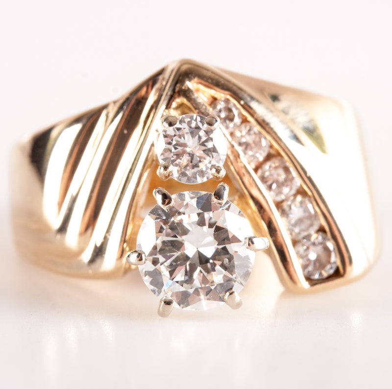 14k Yellow Gold Transitional Round H VS2 Diamond Engagement Ring 1.39ctw 9.42g