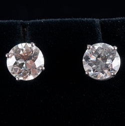 950 Platinum Old Euro Diamond Solitaire Stud Earrings W/ Butterfly Backs 3.71ctw