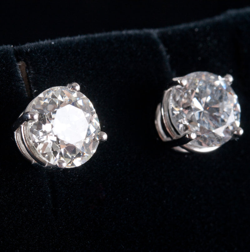 950 Platinum Old Euro Diamond Solitaire Stud Earrings W/ Butterfly Backs 3.71ctw
