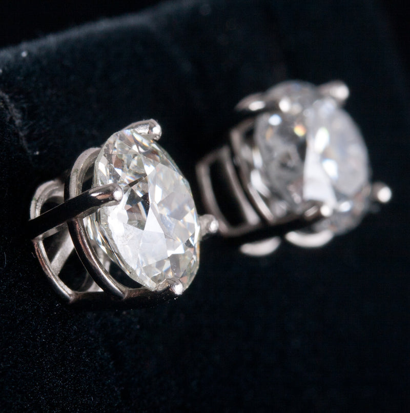 950 Platinum Old Euro Diamond Solitaire Stud Earrings W/ Butterfly Backs 3.71ctw