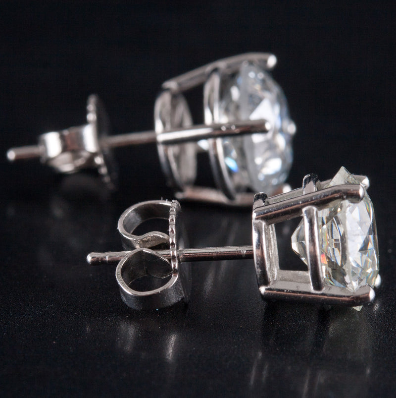 950 Platinum Old Euro Diamond Solitaire Stud Earrings W/ Butterfly Backs 3.71ctw