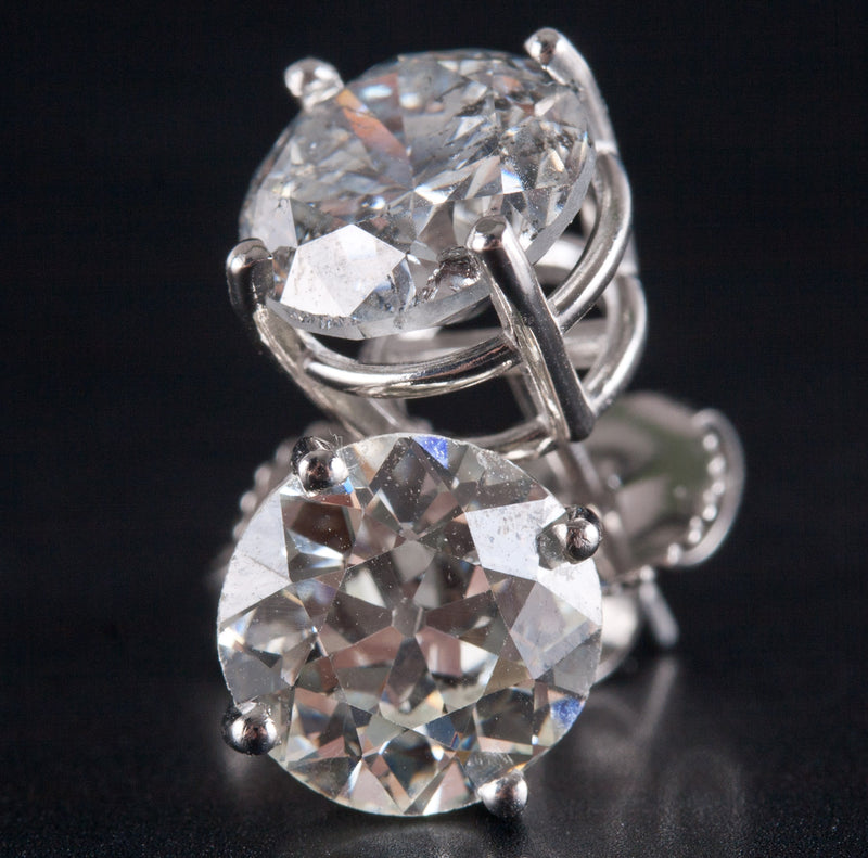 950 Platinum Old Euro Diamond Solitaire Stud Earrings W/ Butterfly Backs 3.71ctw