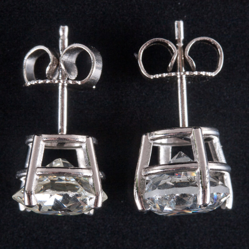 950 Platinum Old Euro Diamond Solitaire Stud Earrings W/ Butterfly Backs 3.71ctw