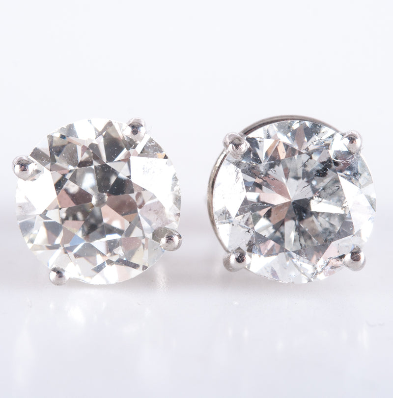 950 Platinum Old Euro Diamond Solitaire Stud Earrings W/ Butterfly Backs 3.71ctw