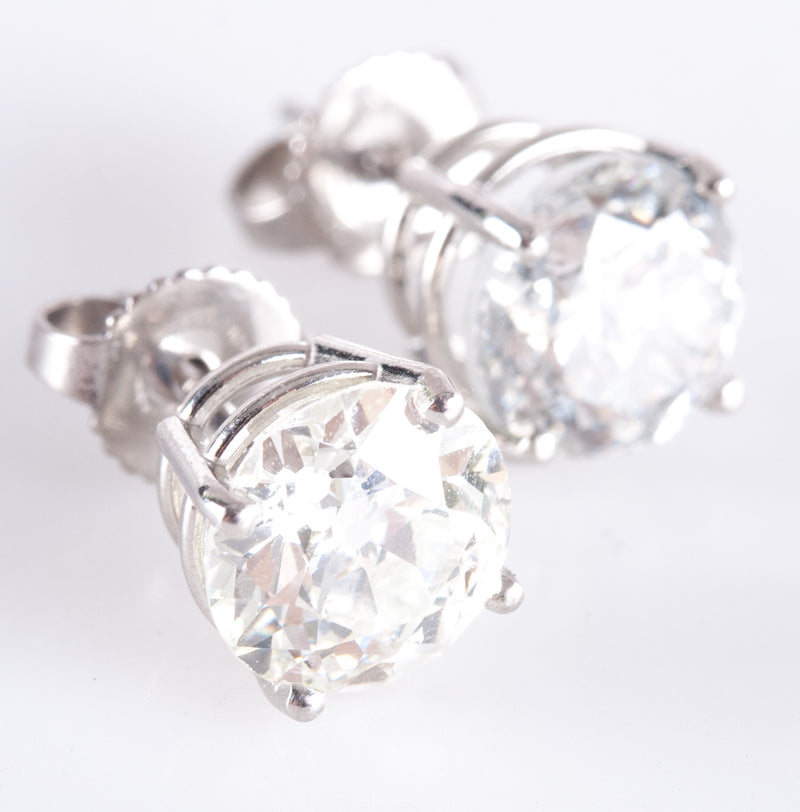 950 Platinum Old Euro Diamond Solitaire Stud Earrings W/ Butterfly Backs 3.71ctw
