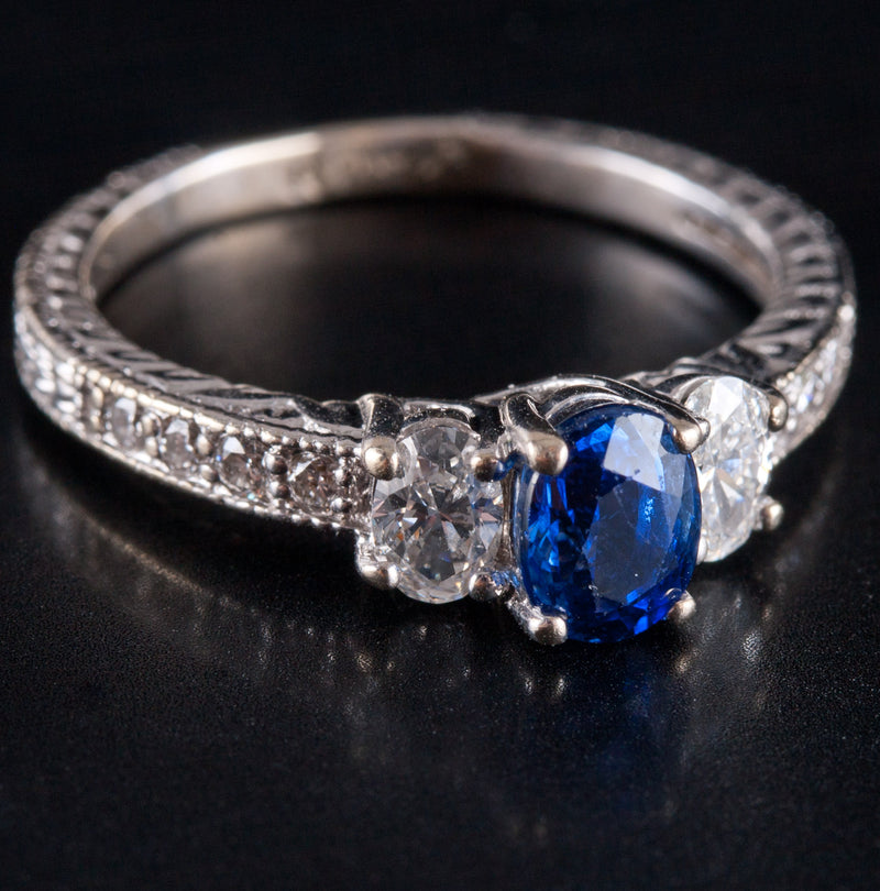 18k White Gold Oval AAA Sapphire Diamond Engagement Ring 1.19ctw 3.65g
