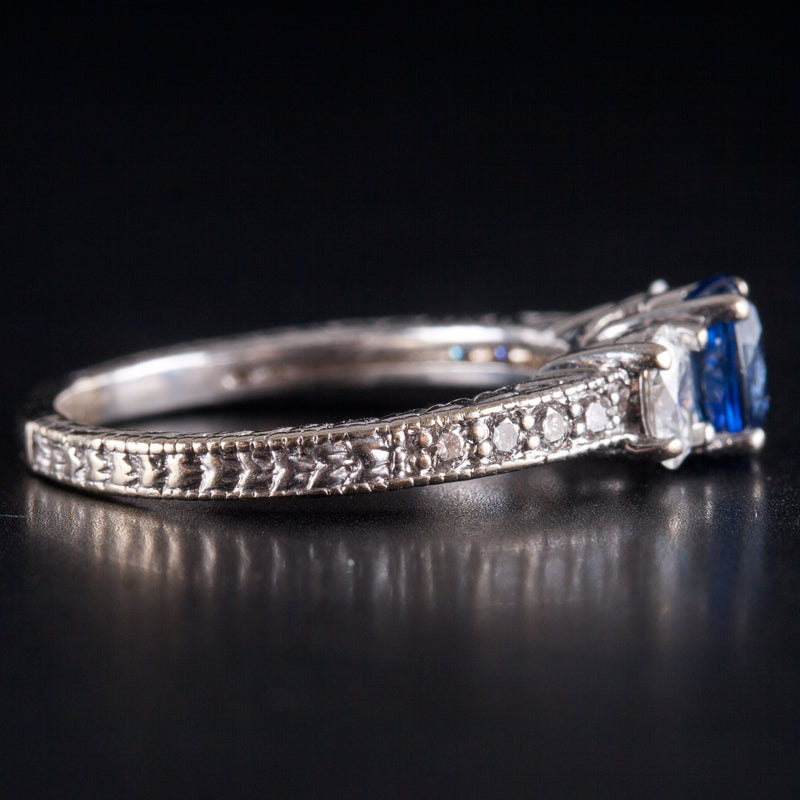 18k White Gold Oval AAA Sapphire Diamond Engagement Ring 1.19ctw 3.65g