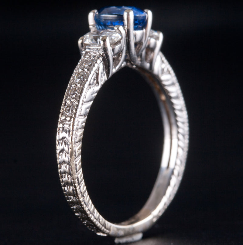 18k White Gold Oval AAA Sapphire Diamond Engagement Ring 1.19ctw 3.65g