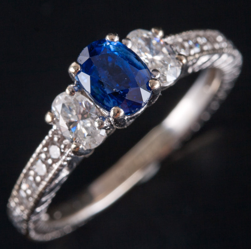 18k White Gold Oval AAA Sapphire Diamond Engagement Ring 1.19ctw 3.65g