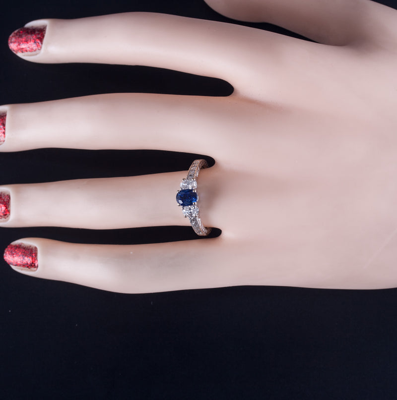 18k White Gold Oval AAA Sapphire Diamond Engagement Ring 1.19ctw 3.65g