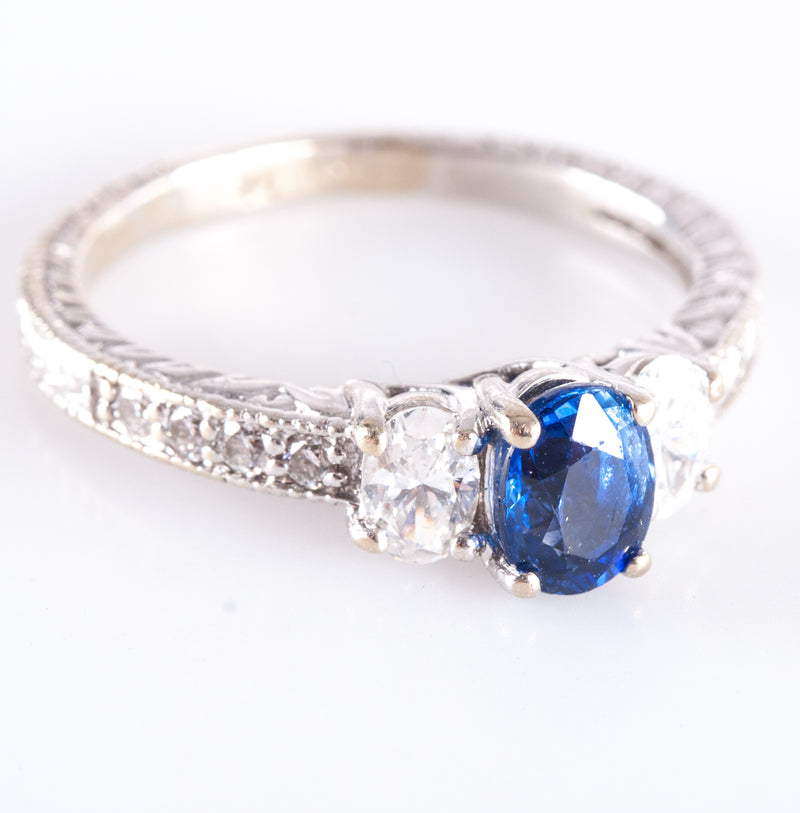 18k White Gold Oval AAA Sapphire Diamond Engagement Ring 1.19ctw 3.65g