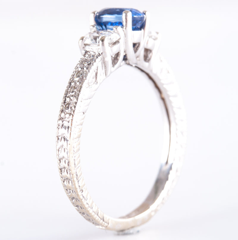 18k White Gold Oval AAA Sapphire Diamond Engagement Ring 1.19ctw 3.65g