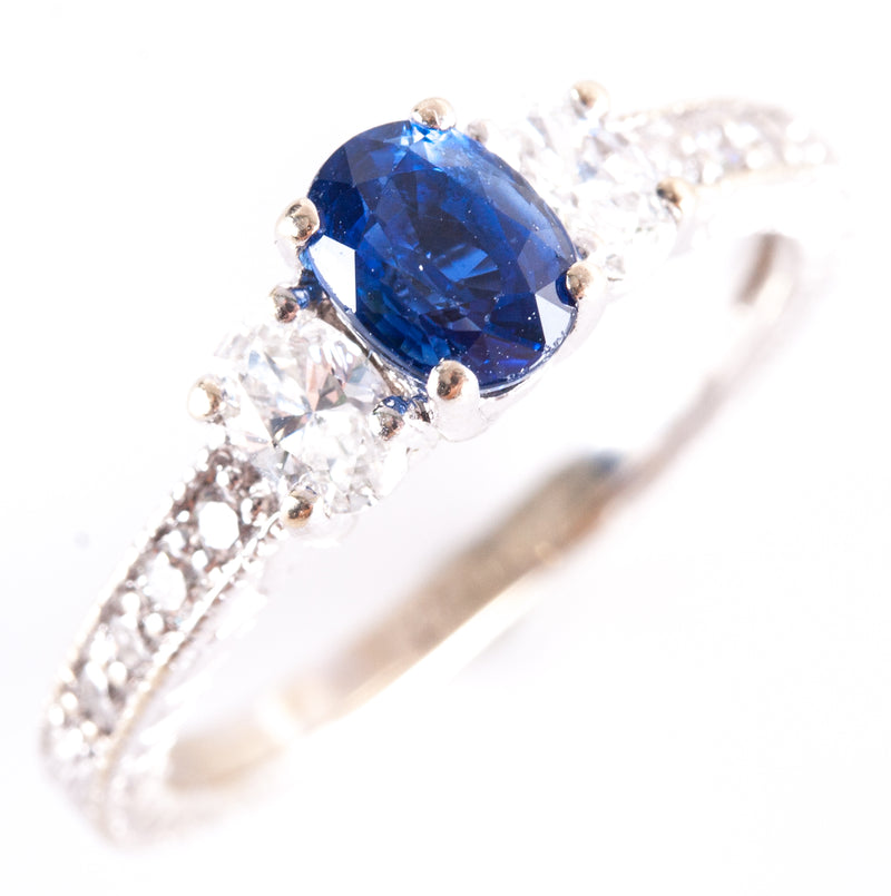18k White Gold Oval AAA Sapphire Diamond Engagement Ring 1.19ctw 3.65g
