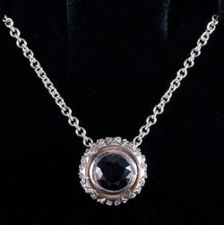 18k White Gold Round Sapphire & Diamond Necklace W/ 16" Chain 1.32ctw 5.59g