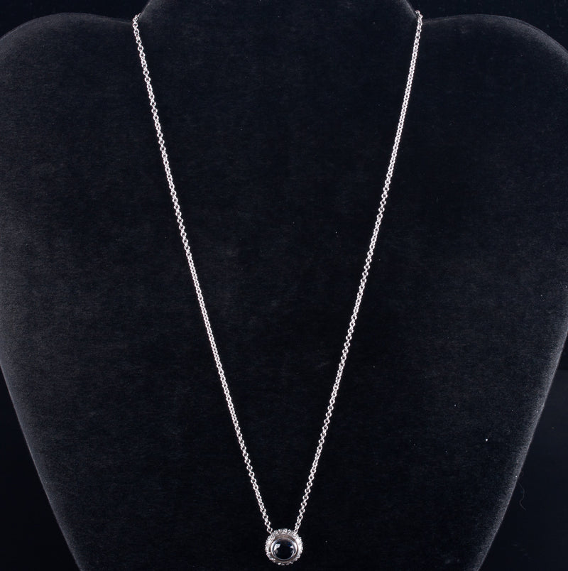 18k White Gold Round Sapphire & Diamond Necklace W/ 16" Chain 1.32ctw 5.59g
