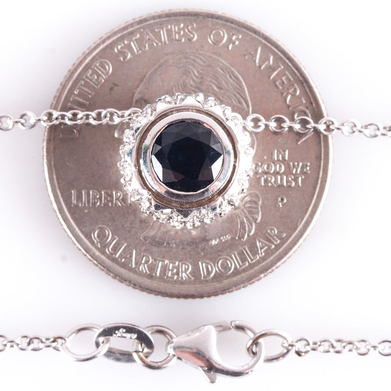 18k White Gold Round Sapphire & Diamond Necklace W/ 16" Chain 1.32ctw 5.59g