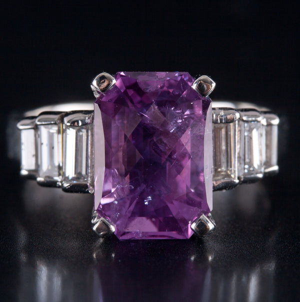 14k White Gold Cushion Checkerboard Pink Sapphire Diamond Cocktail Ring 6.25ctw