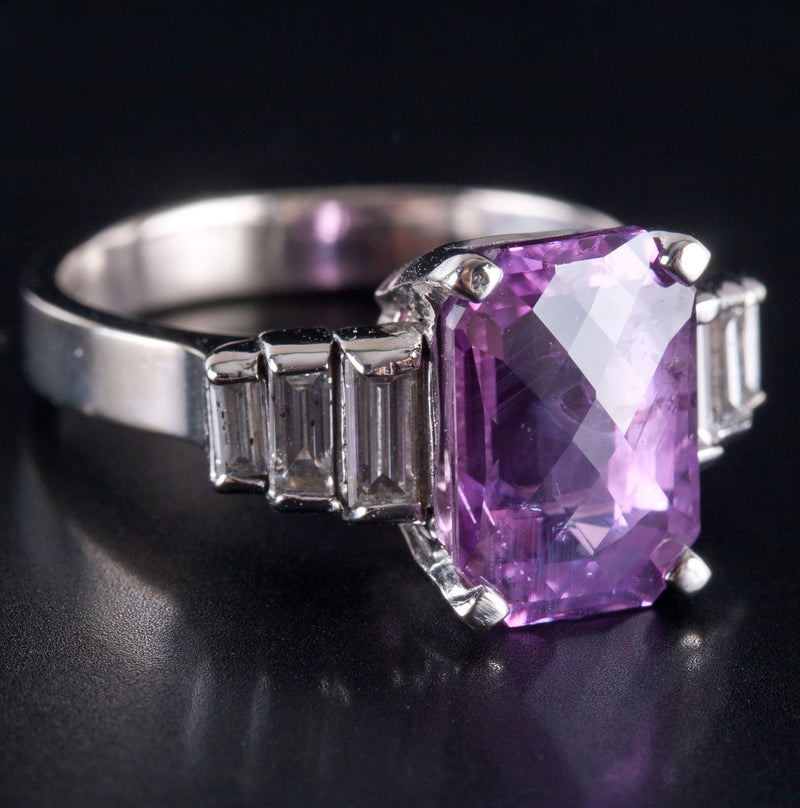 14k White Gold Cushion Checkerboard Pink Sapphire Diamond Cocktail Ring 6.25ctw