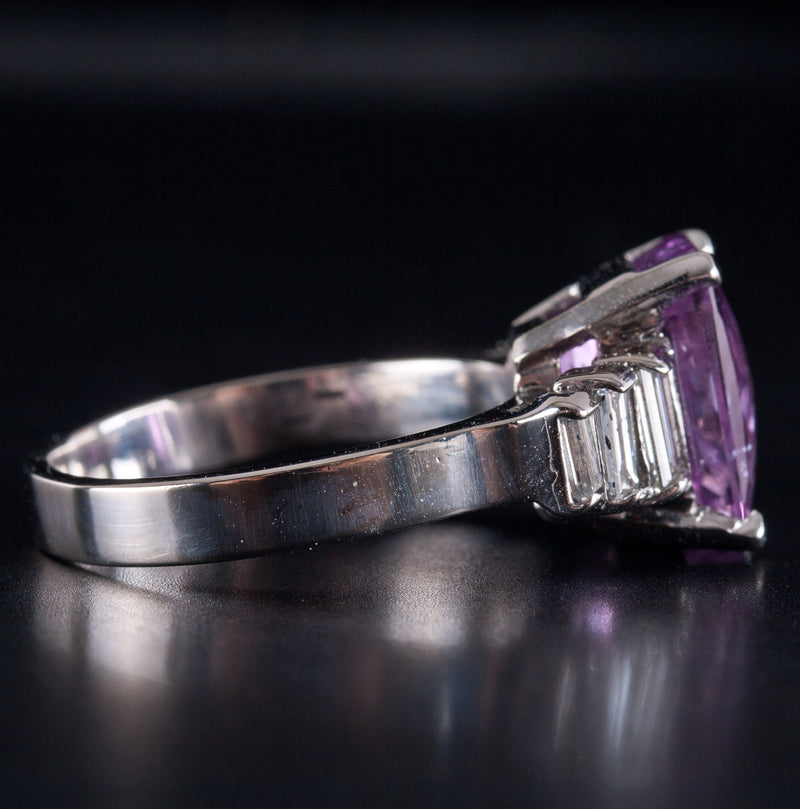 14k White Gold Cushion Checkerboard Pink Sapphire Diamond Cocktail Ring 6.25ctw