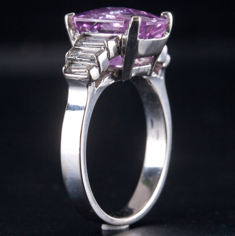 14k White Gold Cushion Checkerboard Pink Sapphire Diamond Cocktail Ring 6.25ctw