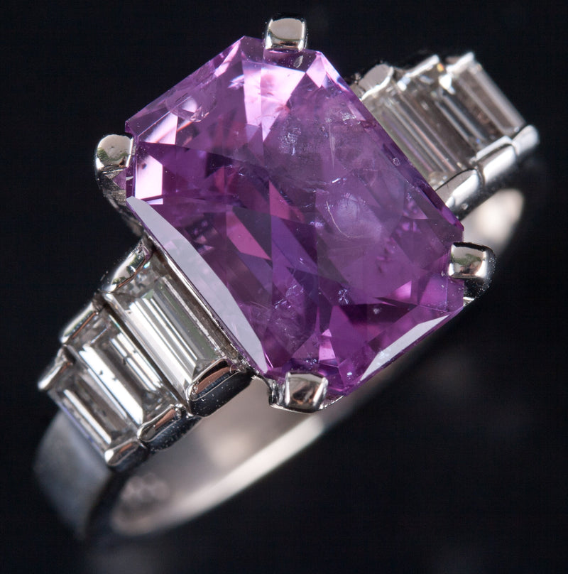 14k White Gold Cushion Checkerboard Pink Sapphire Diamond Cocktail Ring 6.25ctw