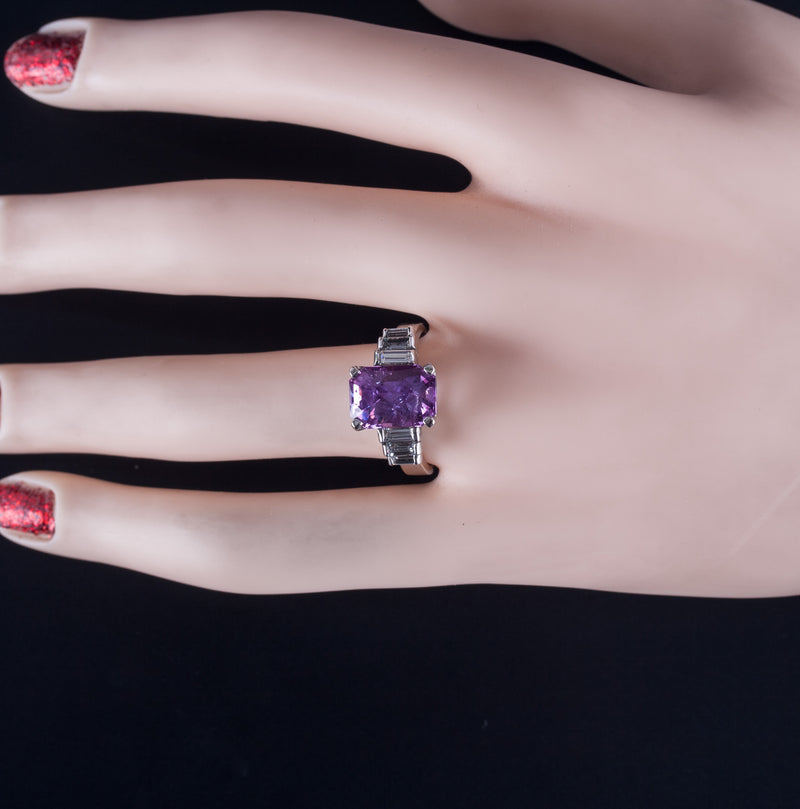 14k White Gold Cushion Checkerboard Pink Sapphire Diamond Cocktail Ring 6.25ctw